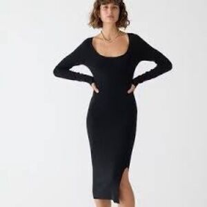 J. Crew Black Long Sleeve Scoop Neck Midi Dress